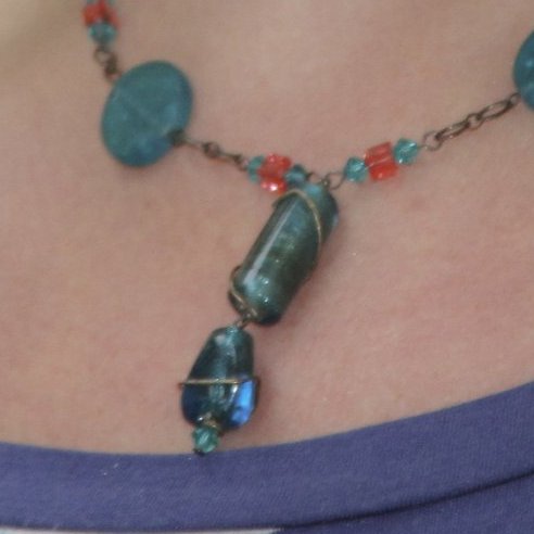 Glass Coins on Chain with Wrapped Glass Pendant