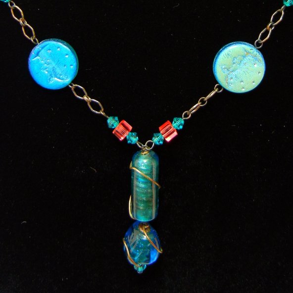 Glass Coins on Chain with Wrapped Glass Pendant